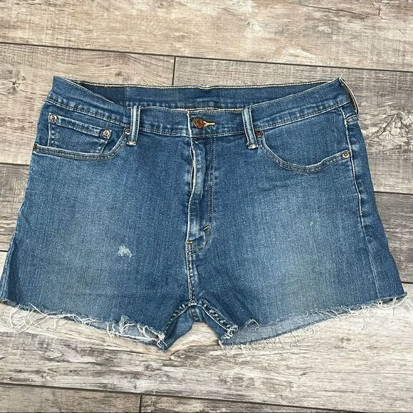 Levi’s 513 High Waist Distressed Cut Off Mom Shorts 34” Waist Raw Hem - Picture 2 of 12